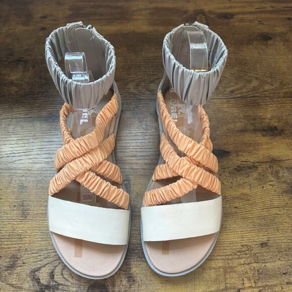 Sorel Womens Shoes 6 1/2 Gray And Orange Ella II Ankle Strap Sandal Back Zip - Picture 3 of 12